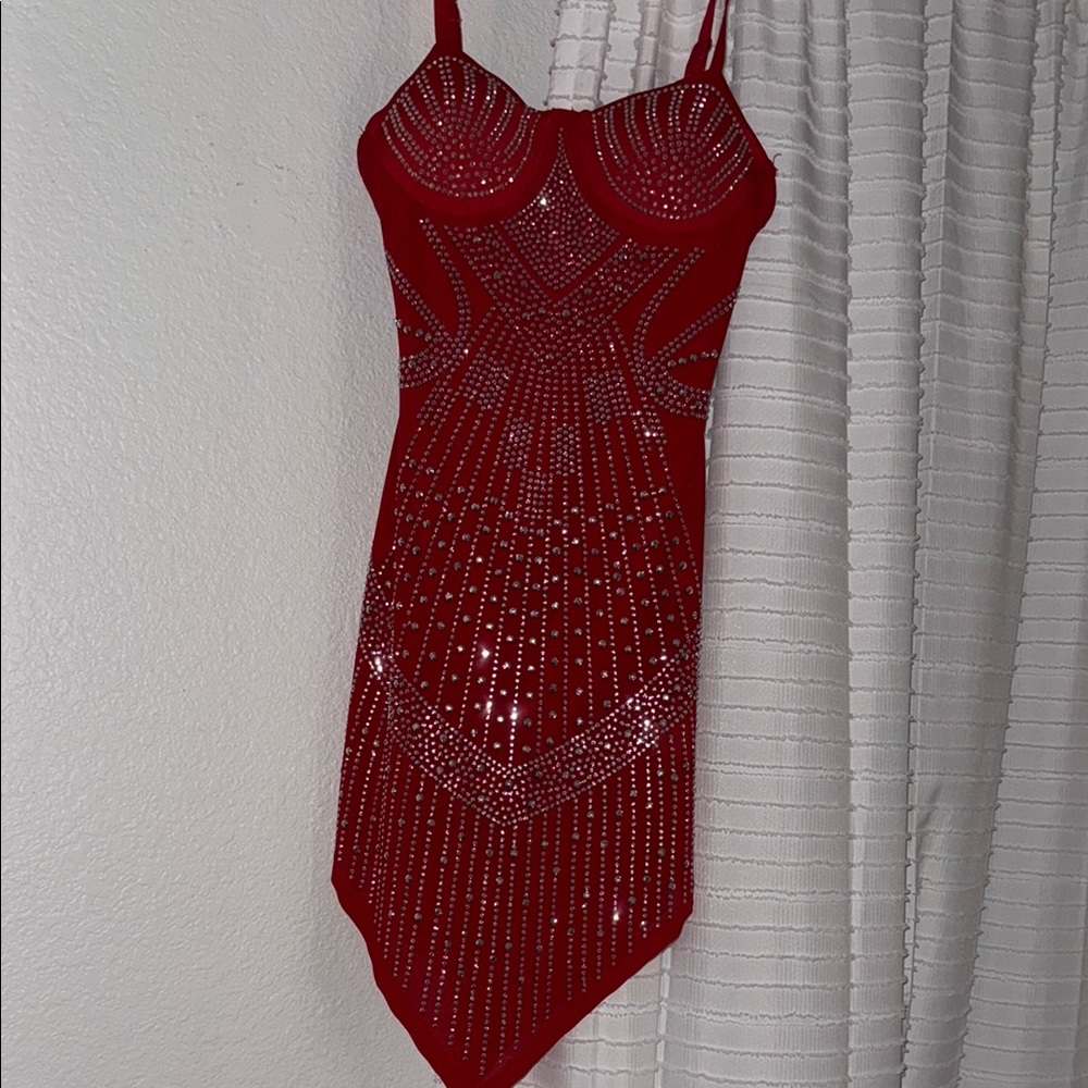 Aria Red Asymmetrical Sequin Bodycon Dress